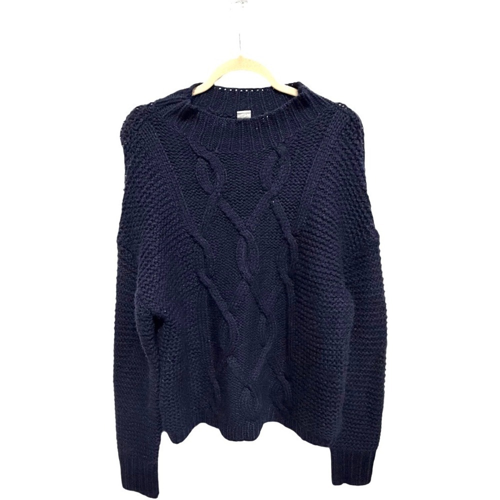 Gap Navy Blue Cable Knit Sweater Women's Large Wool Alpaca Blend Chunky Cozy